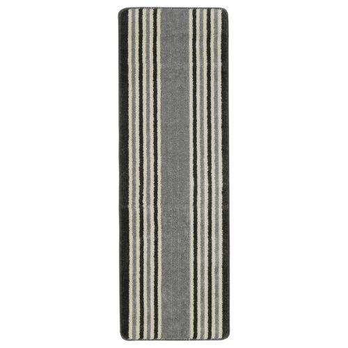  Ottomanson Softy Collection Ivory Stripes Non-Slip Kitchen/Bath Rug, 20 X 59, Gray