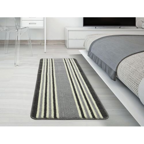  Ottomanson Softy Collection Ivory Stripes Non-Slip Kitchen/Bath Rug, 20 X 59, Gray