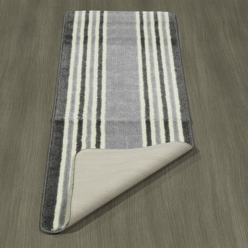  Ottomanson Softy Collection Ivory Stripes Non-Slip Kitchen/Bath Rug, 20 X 59, Gray