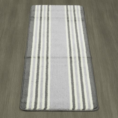  Ottomanson Softy Collection Ivory Stripes Non-Slip Kitchen/Bath Rug, 20 X 59, Gray