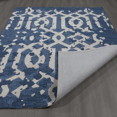  Ottomanson Hampton Collection Distressed Morrocan Trellis Design Hand-Tufted Wool Rug, 5 X 7, Navy