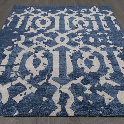  Ottomanson Hampton Collection Distressed Morrocan Trellis Design Hand-Tufted Wool Rug, 5 X 7, Navy