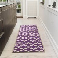 Ottomanson Glamour Collection Purple Contemporary Moroccan Trellis Design Runner Rug (26 x60) Non-Slip Kitchen and Bathroom Mat Rug