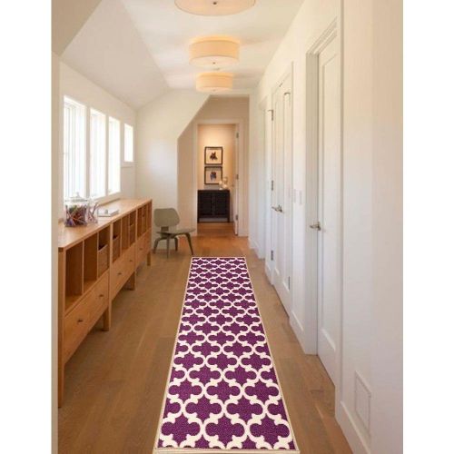  Ottomanson Glamour Collection Purple Contemporary Moroccan Trellis Design Runner Rug (26 x60) Non-Slip Kitchen and Bathroom Mat Rug