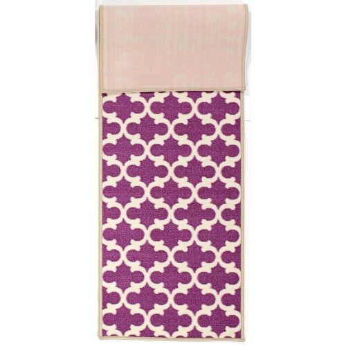  Ottomanson Glamour Collection Purple Contemporary Moroccan Trellis Design Runner Rug (26 x60) Non-Slip Kitchen and Bathroom Mat Rug