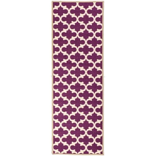  Ottomanson Glamour Collection Purple Contemporary Moroccan Trellis Design Runner Rug (26 x60) Non-Slip Kitchen and Bathroom Mat Rug