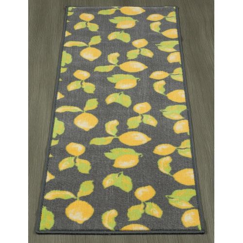  Ottomanson Lemon Collection Contemporary Grey Lemons Design Runner Rug with (Non-Slip) Kitchen and Bathroom Rugs, Grey, 20 X 59