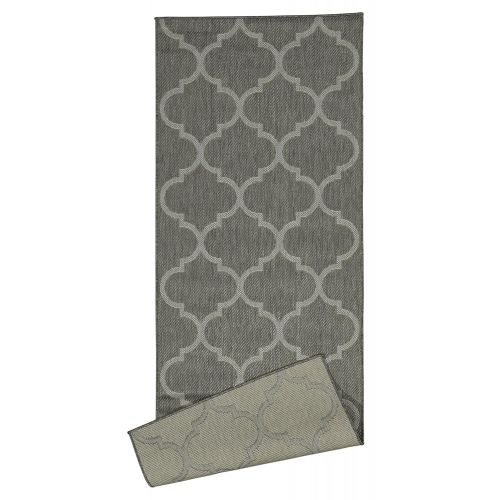  Ottomanson Jardin Collection Dark Grey Trellis Indoor/Outdoor Jute Backing Area Rug, 27 X 70, Dark Grey