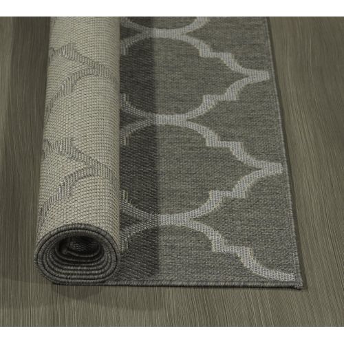  Ottomanson Jardin Collection Dark Grey Trellis Indoor/Outdoor Jute Backing Area Rug, 27 X 70, Dark Grey