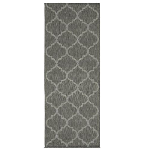  Ottomanson Jardin Collection Dark Grey Trellis Indoor/Outdoor Jute Backing Area Rug, 27 X 70, Dark Grey