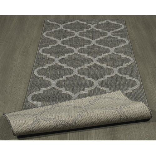  Ottomanson Jardin Collection Dark Grey Trellis Indoor/Outdoor Jute Backing Area Rug, 27 X 70, Dark Grey