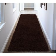 Ottomanson Soft Cozy Solid Color Shag Rug Contemporary Hallway and Kitchen Kids Soft Shaggy Runner Rug (27 X 80, Brown)