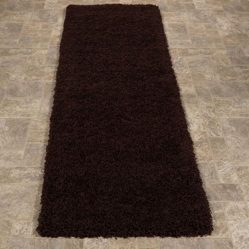  Ottomanson Soft Cozy Solid Color Shag Rug Contemporary Hallway and Kitchen Kids Soft Shaggy Runner Rug (27 X 80, Brown)