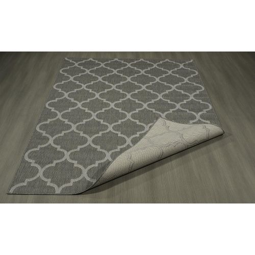  Ottomanson JRD9113-5X7 Jardin Collection Trellis Indoor/Outdoor Jute Backing, 53 X 73, Dark Grey Area Rug