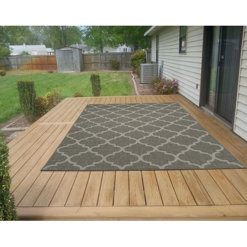  Ottomanson JRD9113-5X7 Jardin Collection Trellis Indoor/Outdoor Jute Backing, 53 X 73, Dark Grey Area Rug