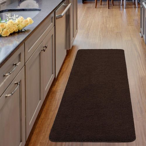  Ottomanson Luxury Collection Solid Runner Rug with Non-Slip/Rubber-Backing Bath Rug, 22X60, Brown
