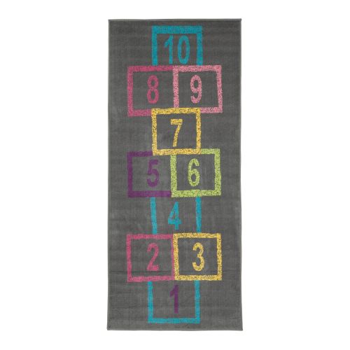  Ottomanson Childrens Garden Collection Grey Background Hopscotch Street Chalk Design 27X60 Children Nursery Kids Play Runner Rug