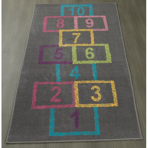  Ottomanson Childrens Garden Collection Grey Background Hopscotch Street Chalk Design 27X60 Children Nursery Kids Play Runner Rug