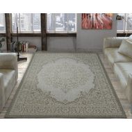 Ottomanson Jardin Collection Light Grey Oriental Indoor/Outdoor Jute Backing Area Rug, 53 X 73, Light Grey