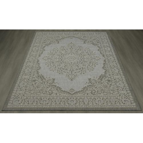  Ottomanson Jardin Collection Light Grey Oriental Indoor/Outdoor Jute Backing Area Rug, 53 X 73, Light Grey