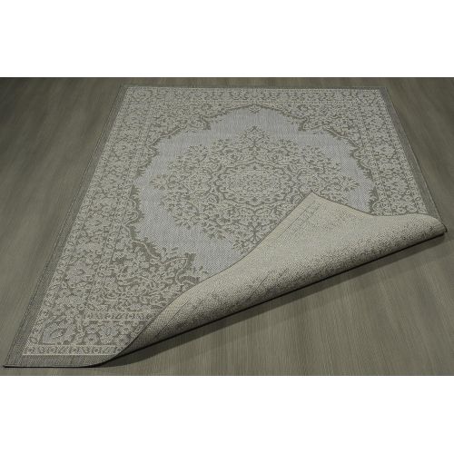  Ottomanson Jardin Collection Light Grey Oriental Indoor/Outdoor Jute Backing Area Rug, 53 X 73, Light Grey