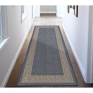 Ottomanson JRD8696-3X7 Jardin Collection Area Rugs 27 x 70 Blue Greek Border