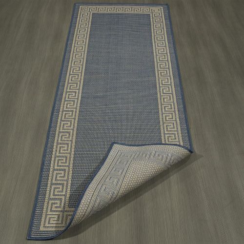  Ottomanson JRD8696-3X7 Jardin Collection Area Rugs 27 x 70 Blue Greek Border