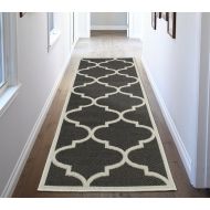 Ottomanson Jardin Collection Black Morroccan Trellis Indoor/Outdoor Runner Jute Backing Runner Rug, 27 X 70, Black