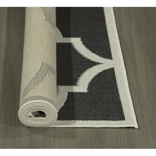  Ottomanson Jardin Collection Black Morroccan Trellis Indoor/Outdoor Runner Jute Backing Runner Rug, 27 X 70, Black