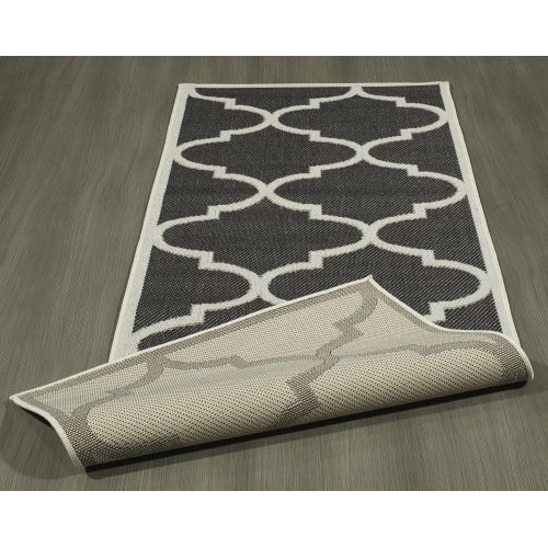  Ottomanson Jardin Collection Black Morroccan Trellis Indoor/Outdoor Runner Jute Backing Runner Rug, 27 X 70, Black