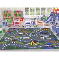 Ottomanson Jenny Collection Grey Base with Multi Colors Kids Childrens Educational Road Traffic System Design(Non-Slip) Area Rug, 33 x 50, Multicolor
