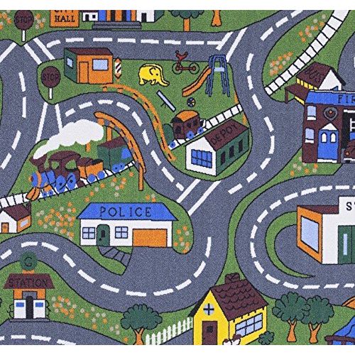  Ottomanson Jenny Collection Grey Base with Multi Colors Kids Childrens Educational Road Traffic System Design(Non-Slip) Area Rug, 33 x 50, Multicolor