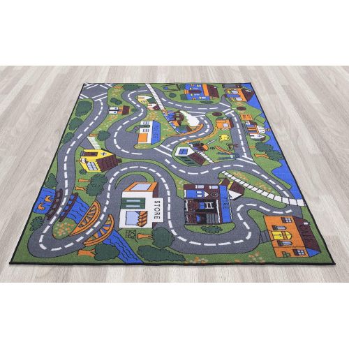  Ottomanson Jenny Collection Grey Base with Multi Colors Kids Childrens Educational Road Traffic System Design(Non-Slip) Area Rug, 33 x 50, Multicolor