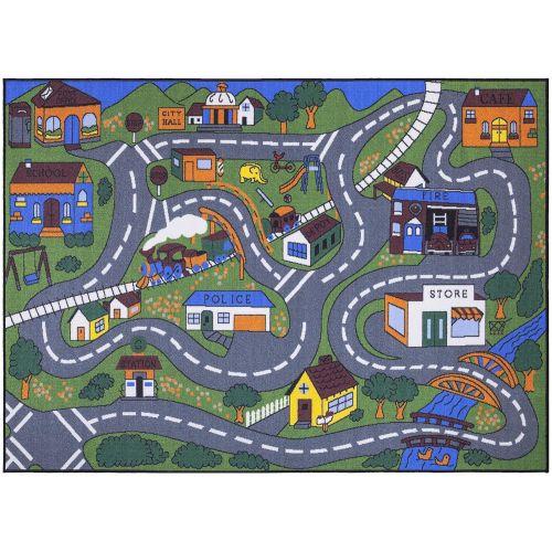  Ottomanson Jenny Collection Grey Base with Multi Colors Kids Childrens Educational Road Traffic System Design(Non-Slip) Area Rug, 33 x 50, Multicolor