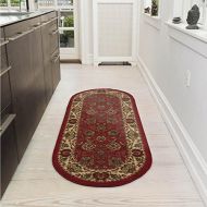 Ottomanson Collection Traditional Oriental Design Non-Slip Area Rug, 20 X 59 Oval, Red Persian