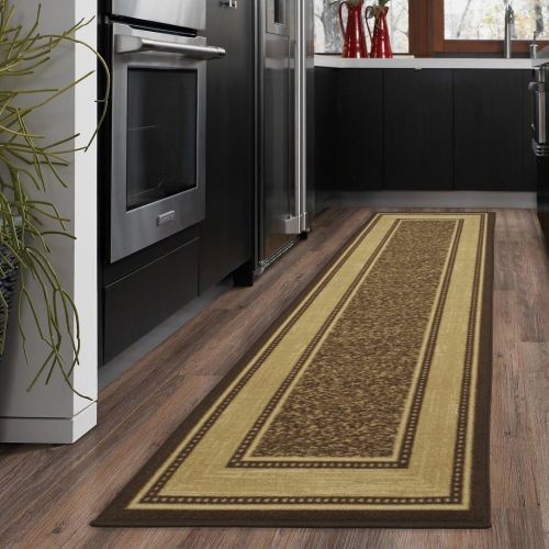  Ottomanson Ottohome Collection Chocolate Contemporary Bordered Design Modern Runner Rug With Non-Skid (Non-Slip) Rubber Backing (2X7)