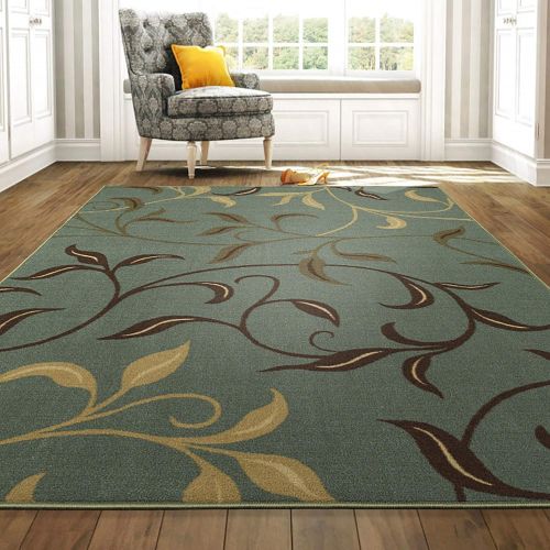  Ottomanson Ottohome Contemporary Leaves Design Modern Area Rug with Non-SkidRubber Backing, Sage Green/Aqua Blue, 33 L x 50 W