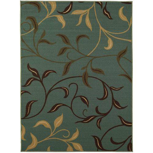  Ottomanson Ottohome Contemporary Leaves Design Modern Area Rug with Non-SkidRubber Backing, Sage Green/Aqua Blue, 33 L x 50 W