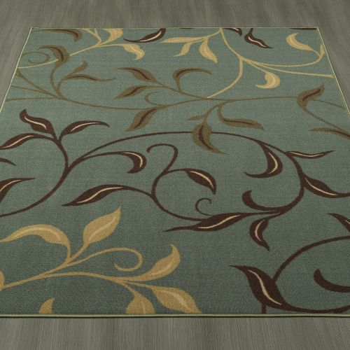  Ottomanson Ottohome Contemporary Leaves Design Modern Area Rug with Non-SkidRubber Backing, Sage Green/Aqua Blue, 33 L x 50 W