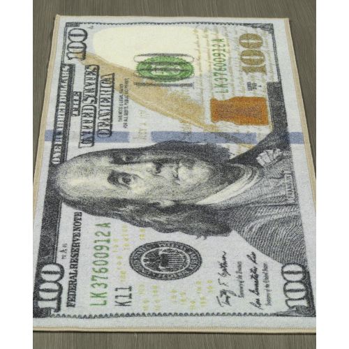  Ottomanson New Rugs One Hundred Dollar ($100) Bill Print New Benjamin Non-slip Area Rug Runner 22x53