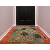 Ottomanson Ottohome Collection Sage Green/Aqua Blue Damask Design Area Rug (33 x50) with Non-Skid (Non-Slip) Rubber Backing