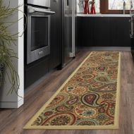 Ottomanson Ottohome Collection Beige Contemporary Paisley Design Modern Runner Rug With Non-Skid (Non-Slip) Rubber Backing (20X59) Kitchen and Bathroom Runner Rug