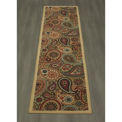  Ottomanson Ottohome Collection Beige Contemporary Paisley Design Modern Runner Rug With Non-Skid (Non-Slip) Rubber Backing (20X59) Kitchen and Bathroom Runner Rug