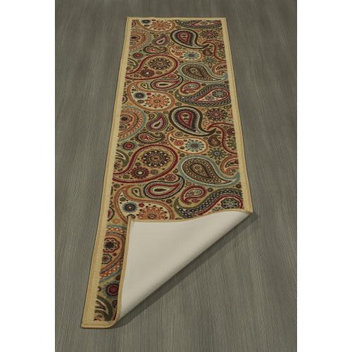  Ottomanson Ottohome Collection Beige Contemporary Paisley Design Modern Runner Rug With Non-Skid (Non-Slip) Rubber Backing (20X59) Kitchen and Bathroom Runner Rug