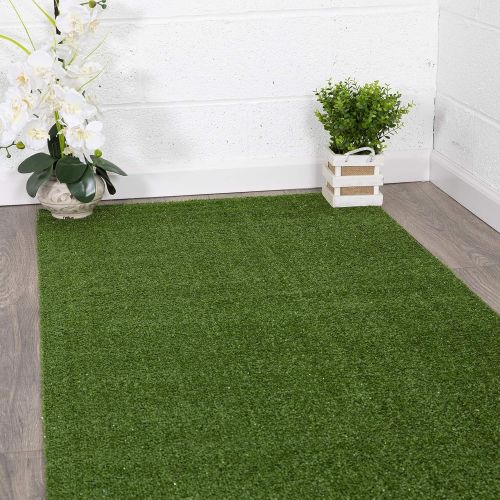  Ottomanson Evergreen Collection Indoor/outdoor Green Artificial Grass Turf Runner Rug (27 X 8) Artificial Solid Grass Design Runner Rug