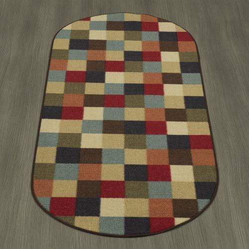  Ottomanson Ottohome Collection Contemporary Checkered Design Non-Skid Rubber Backing Modern Area Rug , 2 X 5 Oval, Multicolor