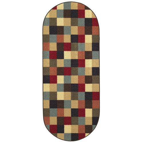  Ottomanson Ottohome Collection Contemporary Checkered Design Non-Skid Rubber Backing Modern Area Rug , 2 X 5 Oval, Multicolor