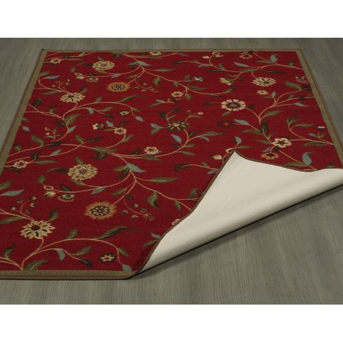  Ottomanson Ottohome Collection Dark Red Floral Garden Design Modern Area Rug With Non-Skid (Non-Slip) Rubber Backing (33X50) 3-Feet 3-Inch by 5-Feet