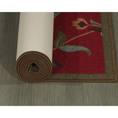  Ottomanson Ottohome Collection Dark Red Floral Garden Design Modern Area Rug With Non-Skid (Non-Slip) Rubber Backing (33X50) 3-Feet 3-Inch by 5-Feet