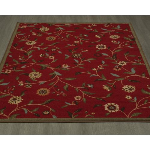  Ottomanson Ottohome Collection Dark Red Floral Garden Design Modern Area Rug With Non-Skid (Non-Slip) Rubber Backing (33X50) 3-Feet 3-Inch by 5-Feet